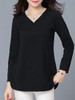 Casual Designed V-Neck Side Slit Plain Plus Size T-Shirt