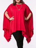 Casual Oversized Asymmetric Hem Plain Cape Sleeve Plus Size T-Shirt