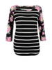 Casual Round Neck Printed Striped Plus Size Raglan Sleeve T-Shirt