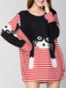 Casual Round Neck Cat Color Block Striped Plus Size T-Shirt
