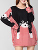 Casual Round Neck Cat Color Block Striped Plus Size T-Shirt