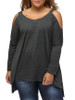 Casual Open Shoulder Plain Plus Size T-Shirt