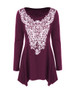 Casual Round Neck Decorative Lace Plus Size T-Shirt