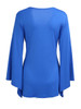 Casual Ruched Deep V-Neck Bell Sleeve Plus Size T-Shirt In Blue