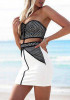 Casual Black Plaid Bandeau Zipper Sleeveless Mini Dress