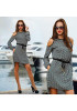 Casual New Women Grey Plaid Cut Out Round Neck Streetwear Polyester Mini Dress