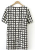 Casual Black-White Plaid Print Loose Cotton Blend Dress