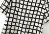 Casual Black-White Plaid Print Loose Cotton Blend Dress