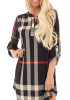Casual Black Plaid Irregular Buttons 3/4 Sleeve Casual Mini Dress