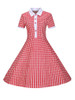 Casual Turn Down Collar Plaid Cotton Skater Dress Casual Turn Down Collar Plaid Cotton Skater Dress