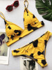 Yellow Printed Dull Lace-Up Bikinis Swimwear