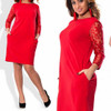 Red Patchwork Lace Round Neck Fashion Midi Dress