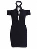 Black Halter Cold Shoulder Lace Up Front Ribbed Knit Dress Black Halter Cold Shoulder Lace Up Front Ribbed Knit Dress