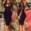 Black Plain Lace Cut Out Swallowtail Peplum Round Neck Midi Dress