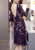 Black Patchwork Lace Hollow-out Backless Midi Dress