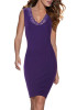 Purple Patchwork Cut Out Lace V-neck Fashion Midi Dress