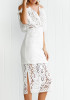 White Patchwork Zipper Hollow-out Lace Condole Belt Double-deck Midi Dress White Patchwork Zipper Hollow-out Lace Condole Belt Double-deck Midi Dress