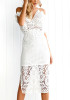 White Patchwork Zipper Hollow-out Lace Condole Belt Double-deck Midi Dress White Patchwork Zipper Hollow-out Lace Condole Belt Double-deck Midi Dress
