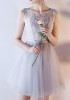 Grey Lace Patchwork Pleated Sleeveless Homecoming Elegant Tutu Midi Dress Grey Lace Patchwork Pleated Sleeveless Homecoming Elegant Tutu Midi Dress