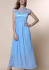 Blue Patchwork Lace Round Neck Sleeveless Elegant Midi Dress