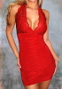 Casual Red Patchwork Lace Cut Out Plunging Neckline Sleeveless Mini Dress