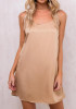 Beige Draped Lace-up Spaghetti Strap Backless A-line Round Neck Clubwear Mini Dress