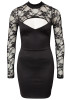 Casual Black Patchwork Lace Cut Out High Neck Mini Dress