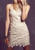 Casual White Plain Hollow-out Lace Zipper Backless Mini Dress