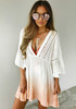 Casual White Patchwork Draped Ruffle Lace-up Casual Mini Dress