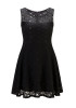 Casual Black Patchwork Hollow-out Lace Zipper Round Neck Mini Dress