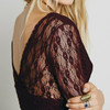 Casual Dark Red Patchwork Hollow-out Lace Plunging Neckline Mini Dress