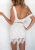 Casual Beige Plain Lace Asymmetric Shoulder Mini Dress