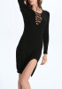Casual Black Plain Lace-up Hollow-out U-neck Mini Dress
