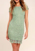 Casual Green Patchwork Hollow-out Lace Zipper Backless Round Neck Mini Dress