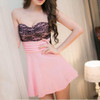 Casual Pink Patchwork Hollow-out Lace Bandeau Mini Dress Casual Pink Patchwork Hollow-out Lace Bandeau Mini Dress