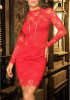 Casual Red Plain Lace Hollow-out See-through Backless Club Party Mini Dress