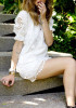 Casual White Patchwork Hollow-out Lace Round Neck Fashion Mini Dress