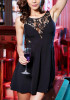 Casual Black Patchwork Lace Pleated Sleeveless Fashion Mini Dress