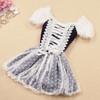 Casual Black Patchwork Cut Out Lace Round Neck Cute Mini Dress