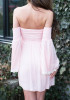 Casual Pink Patchwork Lace Hollow-out Pleated Boat Neck Mini Dress