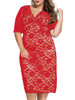 Casual Exquisite Hollow Out Lace Deep V-Neck Plus Size Bodycon Dress