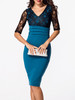 Casual V Neck Lace Patchwork Half Sleeve Bodycon Dress