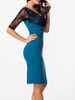 Casual V Neck Lace Patchwork Half Sleeve Bodycon Dress