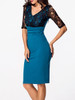 Casual V Neck Lace Patchwork Half Sleeve Bodycon Dress