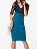 Casual V Neck Lace Patchwork Half Sleeve Bodycon Dress