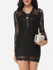 Casual V Neck Lace Hollow Out Lace Plain Bodycon-dress Casual V Neck Lace Hollow Out Lace Plain Bodycon-dress