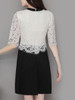 Casual Crew Neck Color Block Decorative Lace Half Sleeve Skater Dress