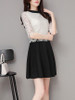 Casual Crew Neck Color Block Decorative Lace Half Sleeve Skater Dress