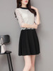 Casual Crew Neck Color Block Decorative Lace Half Sleeve Skater Dress