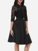 Casual Lace Patchwork Plain Alluring Lapel Skater-dress